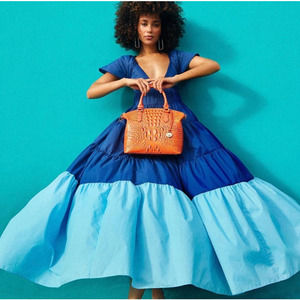 STAUD Corsica Colorblocked V-Neck Maxi Dress Amalfi Blue Size XS Preowned